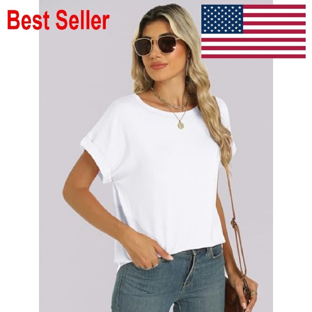 Oversized Short Sleeve Tee Summer Casual Loose Fit Basic Top Chic Minimal - Picture 6 of 8